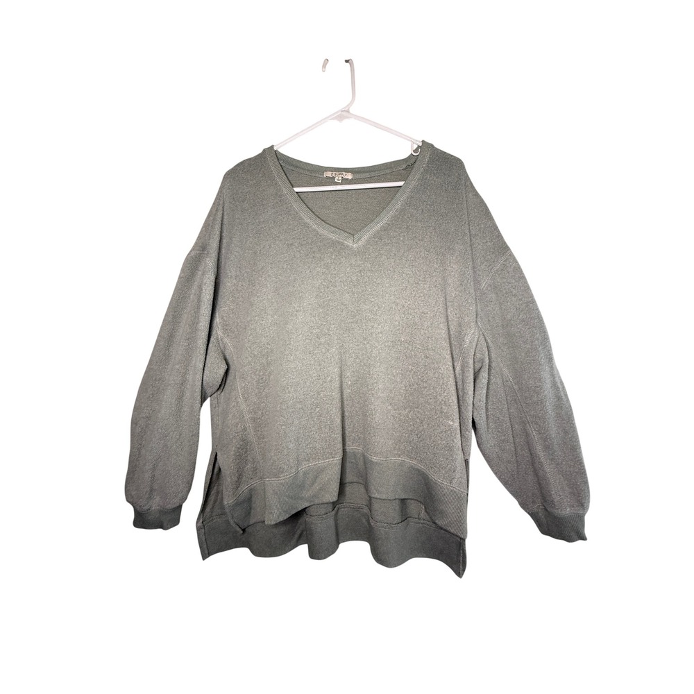 Z Supply Modern V-Neck Weekender Sweatshirt Small Sage Green Oversized Relaxed
